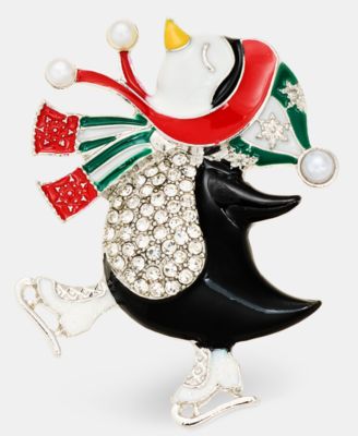Holiday Lane - Pav&eacute; & Imitation Pearl Penguin Pin