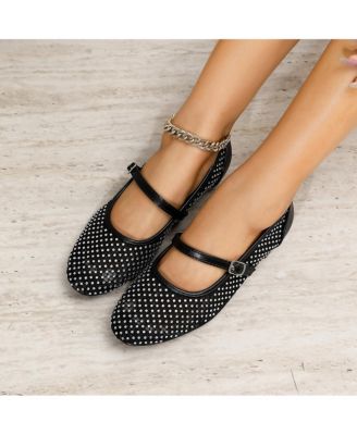 Freda  Rhinestone Studded Mesh Mary Janes