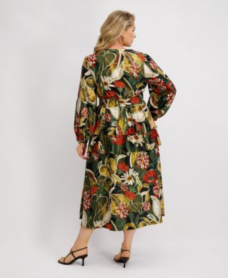 Plus Size Long-Sleeve Tiered Satin Maxi Dress