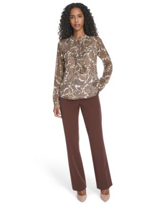Women's Paisley Ruffle Long Sleeve Blouse