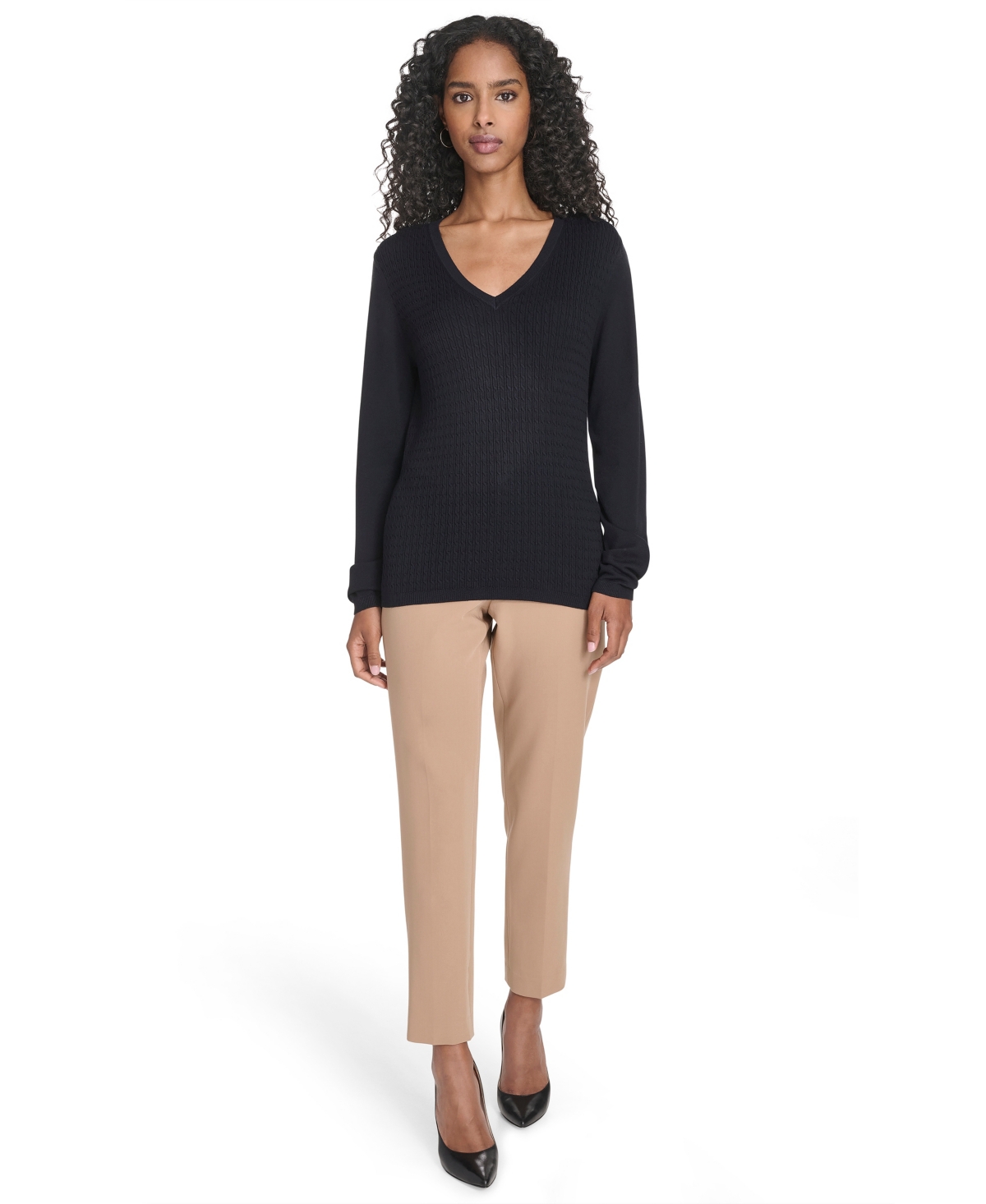 Tommy Hilfiger Women's V-neck Cable Sweater In Blue