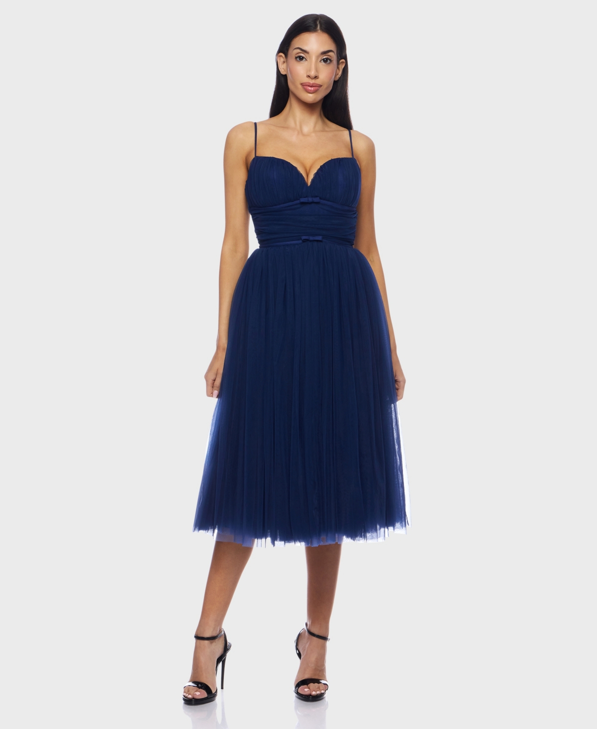 Alex & Sophia Juniors' Mesh Tulle Sleeveless Midi Dress In Blue