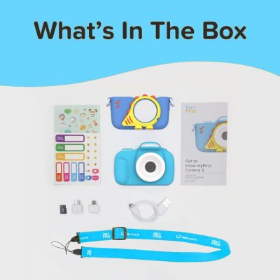 Camera 3 (Blue) Kids Digital Camera, Video Camera for Toddlers, 16MP 1080HD Video, MicroSD Card, Selfie & Macro Lens, Safety Neck Lanyard Gift for Kids 3-12