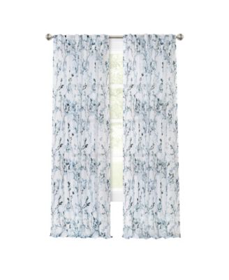 2 Piece Shabby Chic Cherry Blossom Designed Airy Sheer Rod Pocket & Back Tab Curtain Panels - 63 in. Long