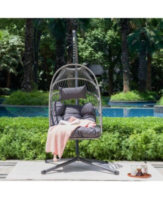 Outdoor Egg Hanging Chair with Stand, Patio Wicker Swing Egg Chair Indoor Swinging Chair Outdoor Hammock Egg Chair
