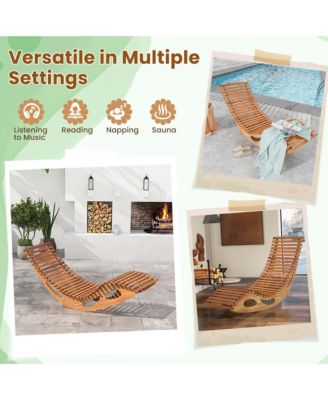 Outdoor Chaise Lounge with High Back Slatted Seat Stopper Outside Wood Rocker