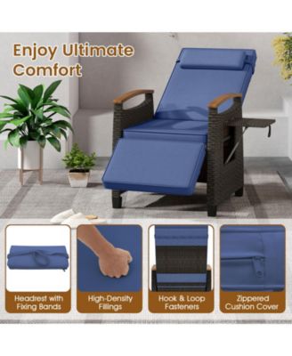 Patio Rattan Lounge Chair PE Wicker Recliner Chair with Adjustable Backrest & Footrest