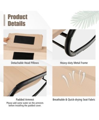 Outdoor 2-Person Double Rocking Chaise Lounge w/ Canopy & Wheels Metal Frame