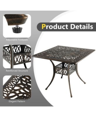 35.4'' Patio Square Dining Table Cast Aluminum Umbrella Hole All-weather Outdoor