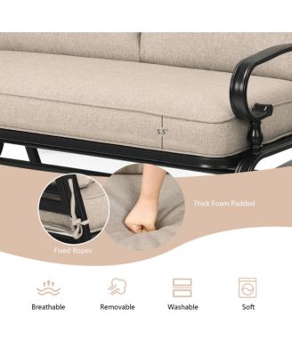 Patio Swing Glider Chair Rocking Loveseat Bench for 2 Persons with Beige Cushions