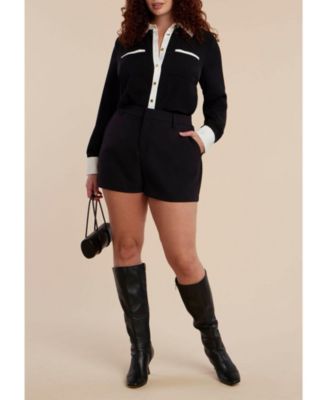 Women's Plus Size Combo Collared Long Sleeve Shirt