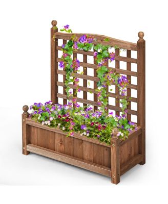 Solid Wood Planter Box with Trellis Weather-Resistant Outdoor 25''x11''x30''