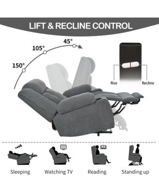   1 Pc   Fabric Upholstered, USB Port, Remote, Cup Holders, Side Pockets   Power Lift, Massage & Heat  Recliner Chair