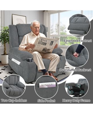   1 Pc   Fabric Upholstered, USB Port, Remote, Cup Holders, Side Pockets   Power Lift, Massage & Heat  Recliner Chair