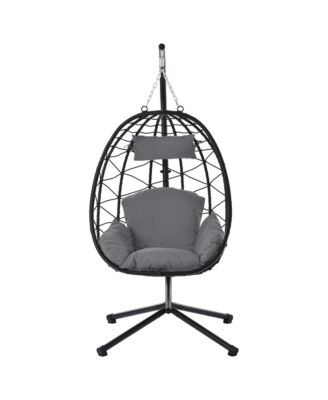 Egg Chair with Stand Indoor Outdoor Swing Chair Patio Wicker Hanging Egg Chair Hanging Basket Chair Hammock Chair with Stand for Bedroom Living Room Balcony
