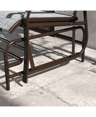 2 Person Outdoor Glider Bench, Patio Swing Glider Chair Loveseat with Breathable Mesh, Table, Steel Frame for Garden, Backyard, Porch, Gray