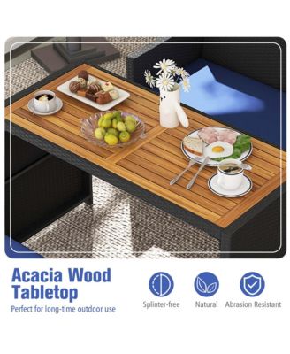 4 PCS Outdoor Dining Set, Rattan Loveseat Chair & 2 Ottomans