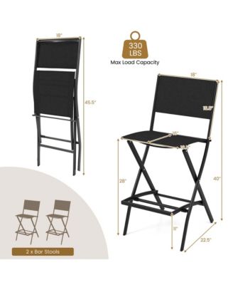 Set of 2 Outdoor Bar Chair Folding Bar Height Stool with Metal Frame