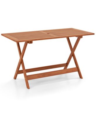 54.5'' x 27.5'' Patio Dining Table w/ Teak Painting 2'' Umbrella Hole for Balcony