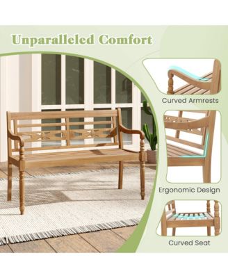 2-Person Garden Bench w/ Wide Backrest & Curved Armrests for Backyard