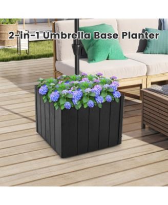 2-in-1 Outdoor Umbrella Base Planter w/Flower Box 4 Rolling Wheels 88 LBS Capacity