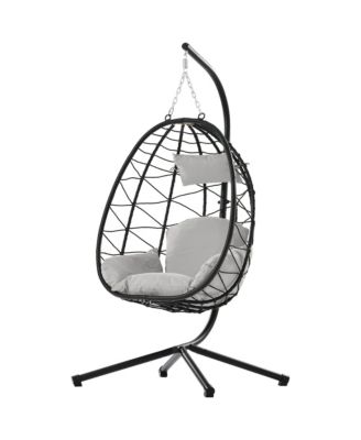 Egg Chair with Stand Indoor Outdoor Swing Chair Patio Wicker Hanging Egg Chair Hanging Basket Chair Hammock Chair with Stand for Bedroom Living Room Balcony