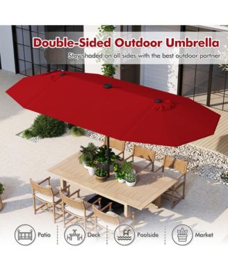 13 FT Patio Umbrella Double-Sided Market Umbrella w/ 36 Solar-Powered LED Lights