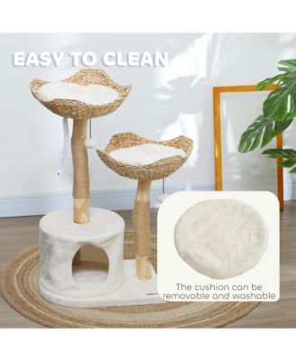 Modern Cat Tree with Wooden Scratching Posts, Condo, Beds & Cushions
