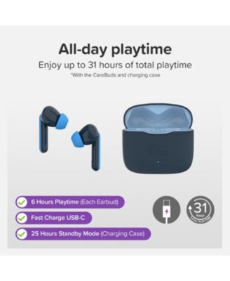 CareBuds (White) Kids Wireless Earbuds with 85dB Volume Limit, Built-in Mic, 6 Ear Tips, Anti-Lost Strap Easy Pairing, Gift for Kids 4-15