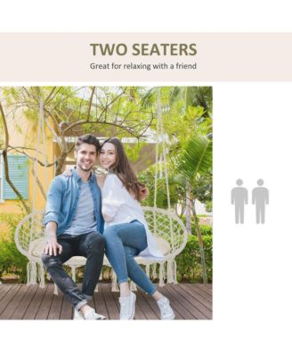 2-Person Hammock Chair Macrame Swing with Soft Cushion, Hanging Cotton Rope Chair for Indoor Outdoor Home Patio Backyard, White