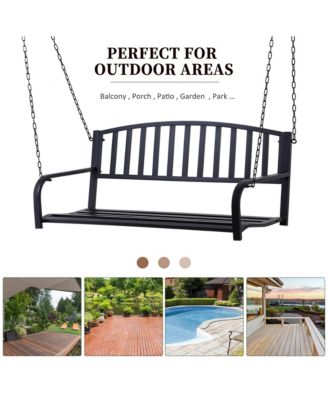 2 Person Front Porch Swing Patio Swing Bench, Outdoor Steel Swing Chair with Sturdy Chains, for Backyard, Deck, 528 lb Weight Capacity, Black