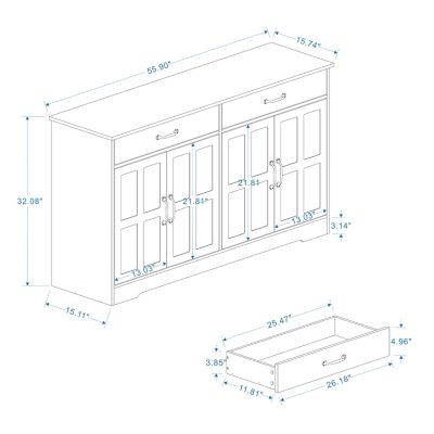 55.91" Farmhouse Sideboard Buffet Cabinet with 2 Drawers and 4 Doors for Dining Storage