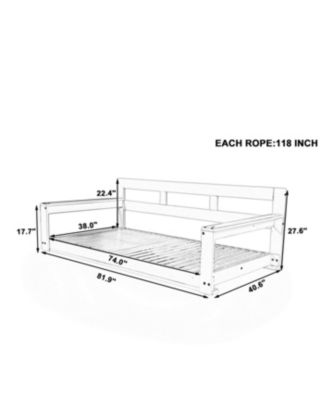Patio Wooden Twin Size Porch Swing Daybed Frame, Garden Swing Bench Chair with 4 Hanging Ropes for Backyard,Outdoor,White