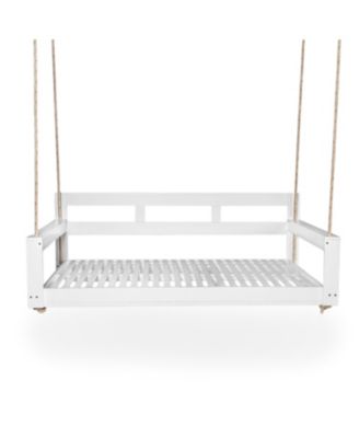 Patio Wooden Twin Size Porch Swing Daybed Frame, Garden Swing Bench Chair with 4 Hanging Ropes for Backyard,Outdoor,White