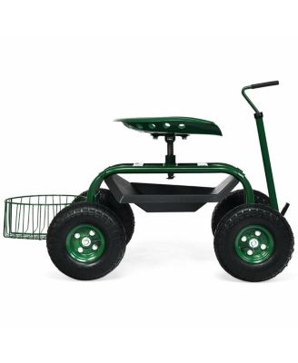 Extendable Handle Garden Cart Rolling Wagon Scooter-Green