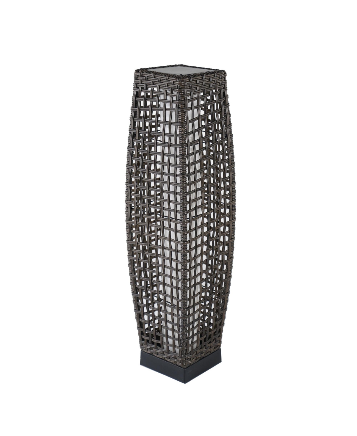 Waist Drum Rattan Floor Lamp, Square Hollow Woven Design for Indoor/Outdoor Ambiance Lamp - Black