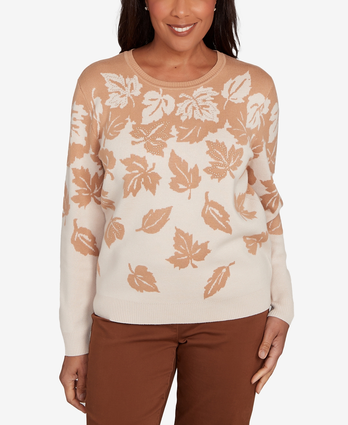 Women's Mount Laurel Falling Leaf Long Sleeve Sweater - Whiskey