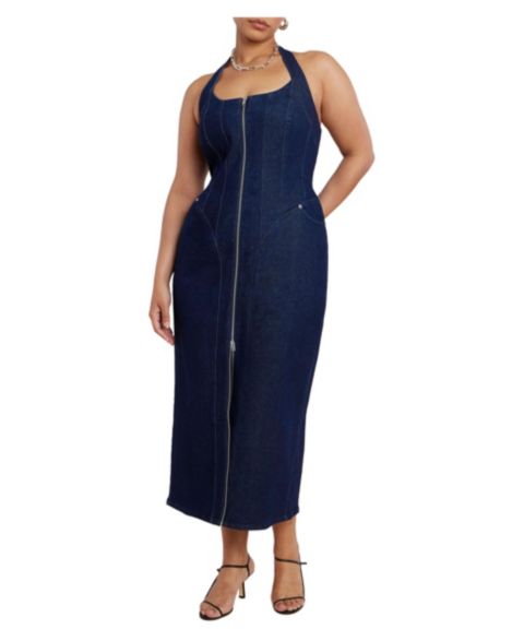 Женское платье ELOQUII Plus Size Denim Corset, цвет: Тёмная варка
