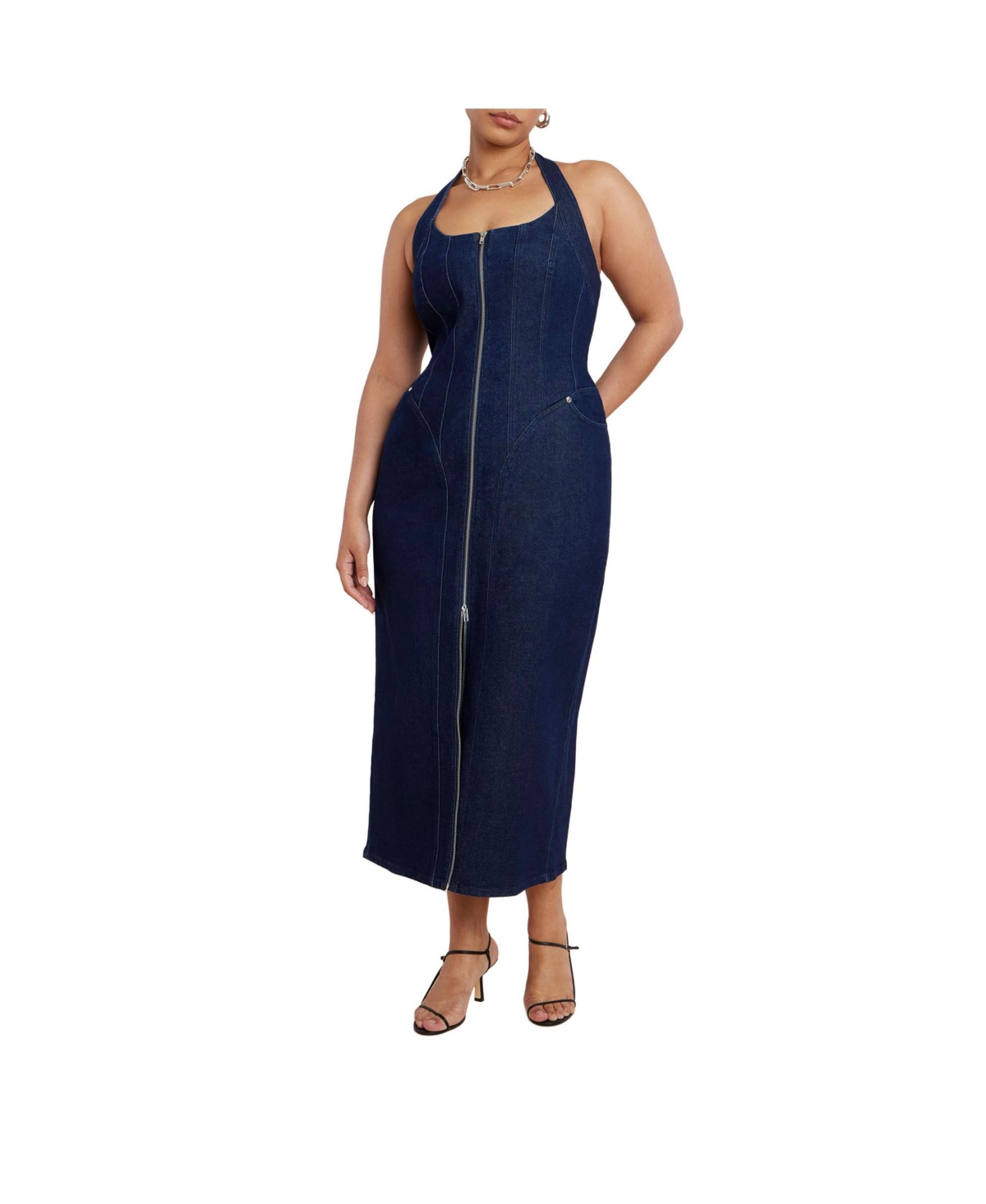 Women's Plus Size Denim Corset Dress - Dark wash denim