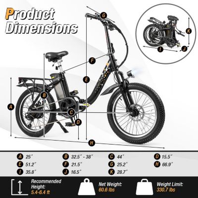 Folding Electric Bicycle for Adults with 20-Inch Fat Tires Snow E-Bike
