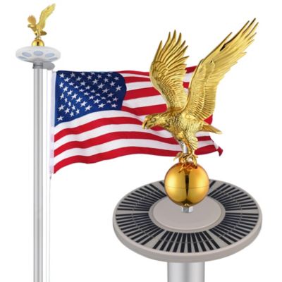 Bravery 20ft Eagle Topper Sectional Aluminum Flag Pole Kit with Solar Light US Flag Ball Top for Outside, Silver