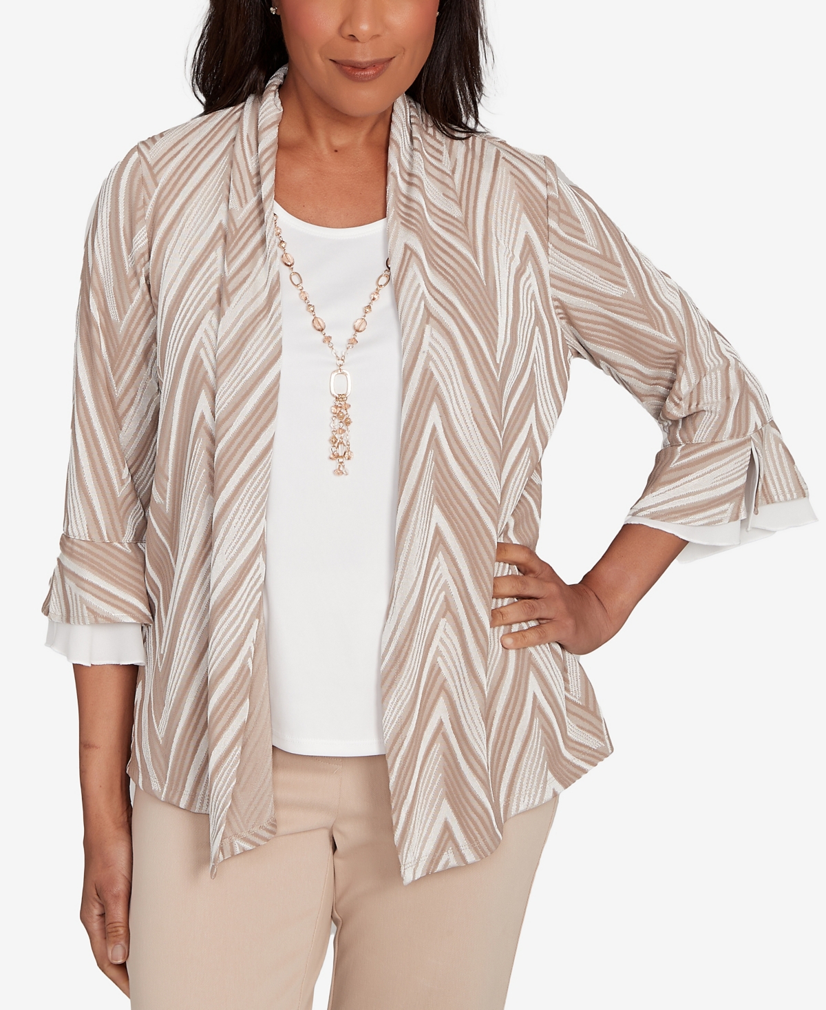 Women's Urban Legend Exploded Chevron Two in One Top with Necklace - Stone