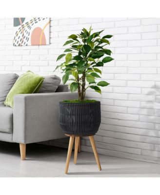 Floor Planter with Wood Legs in Natural, Planter Basket with Stand, Large Plant Pot Cover with Liner
