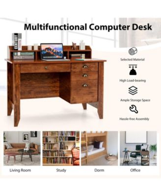 Vintage Computer Desk with Storage Shelves and 4 Drawers