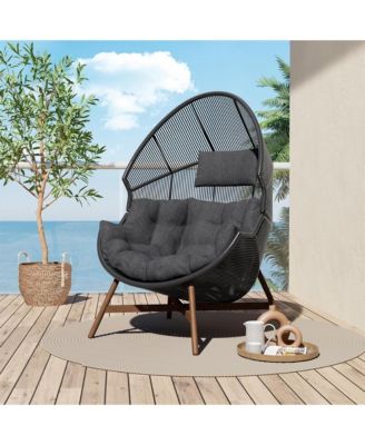 Hand-Woven Wicker Oversized Egg Chair,Rust-Resistant Steel Frame & 6.25" Thick Cushion Chair