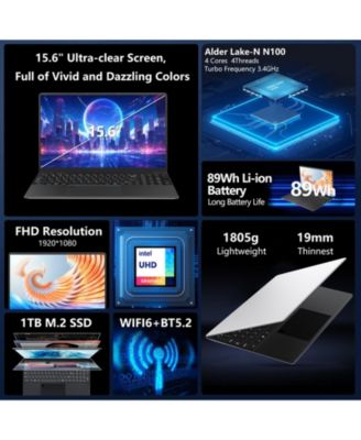 Memozuoix 15.6" Laptop Intel N100, 16GB RAM, 1TB SSD, Windows 11 Work Computer, Fingerprint Reader, Backlit Keyboard