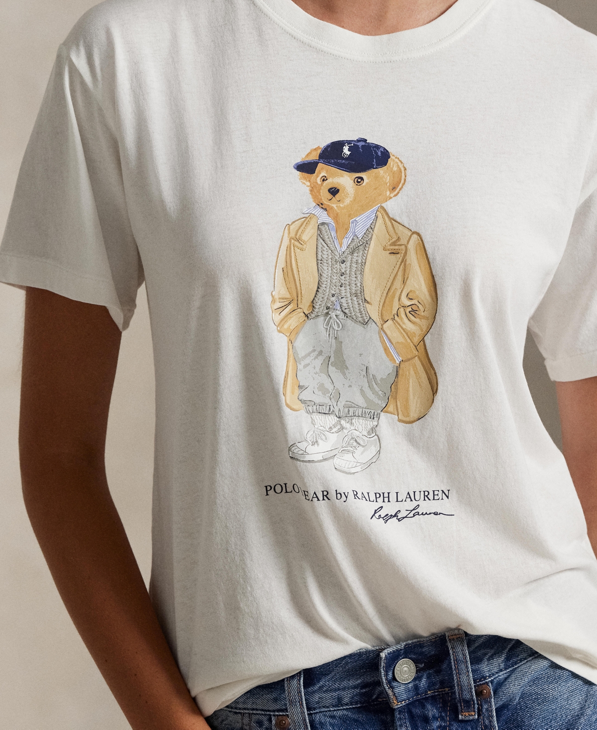 Polo Ralph Lauren Ivory Cotton Jersey T-shirt With Iconic Embroidered Polo Bear In Purple