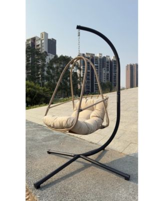 Swing Egg Chair with Stand Indoor Outdoor Wicker Rattan Patio Basket Hanging Chair with C Type bracket , with cushion and pillow,Patio Wicker folding Hanging Chair( Special construction cup holder