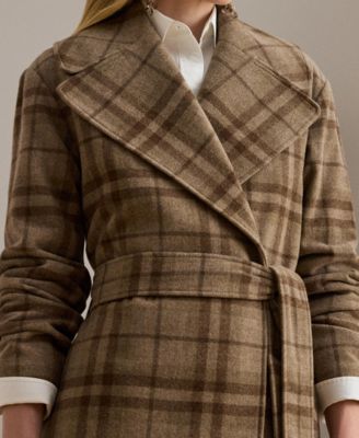 Women's Plaid Wool Blend Twill Wrap Coat