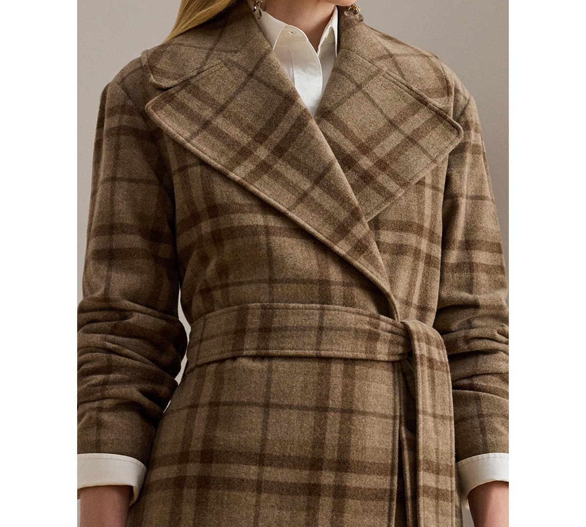 Ralph Lauren Plaid Wool-blend Twill Wrap Coat In Multi
